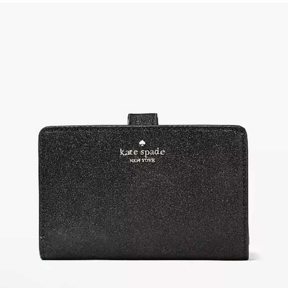 Kate Spade New York Glimmer Glitter Medium Compact Bifold Wallet In Black - Picture 2 of 4